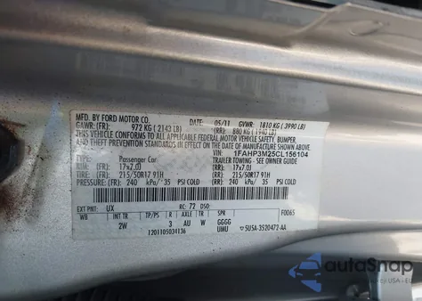 2012 Ford Focus Sel z USA, uszkodzony, nr VIN 1FAHP3M25CL156104